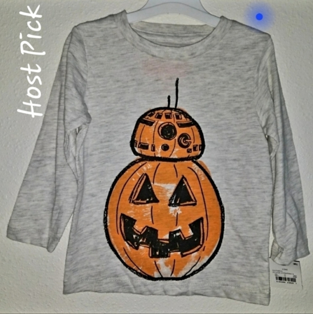 NWT Star Wars Halloween BB8 Pumpkin Jackolantern Disney Robot Grey Long Sleeve